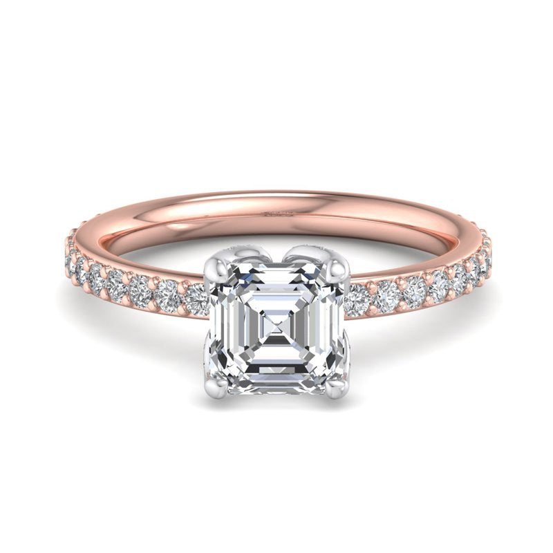 1 Carat Asscher Cut Lab Grown Diamond Lotus Engagement Ring in 14k Rose Gold