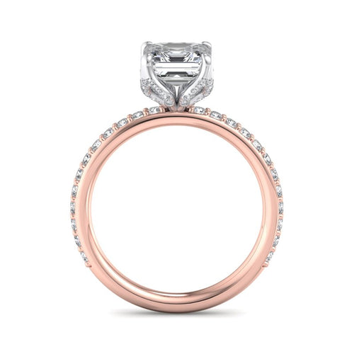 1 Carat Asscher Cut Lab Grown Diamond Lotus Engagement Ring in 14k Rose Gold
