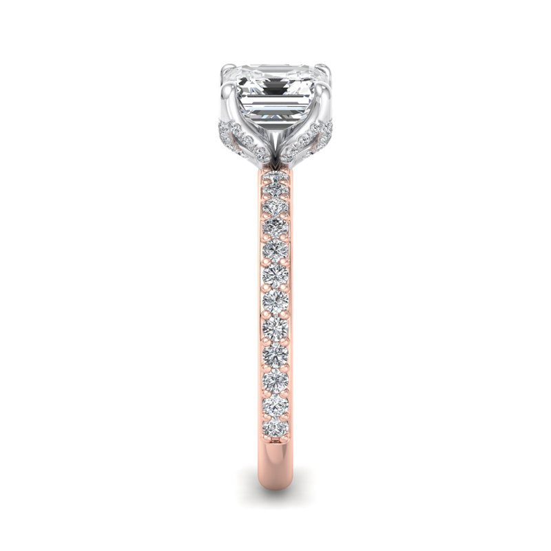 1 Carat Asscher Cut Lab Grown Diamond Lotus Engagement Ring in 14k Rose Gold