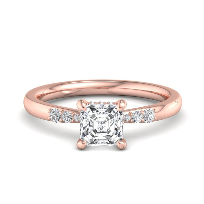 1 Carat Asscher Cut Lab Grown Diamond Engagement Ring in 14k Rose Gold