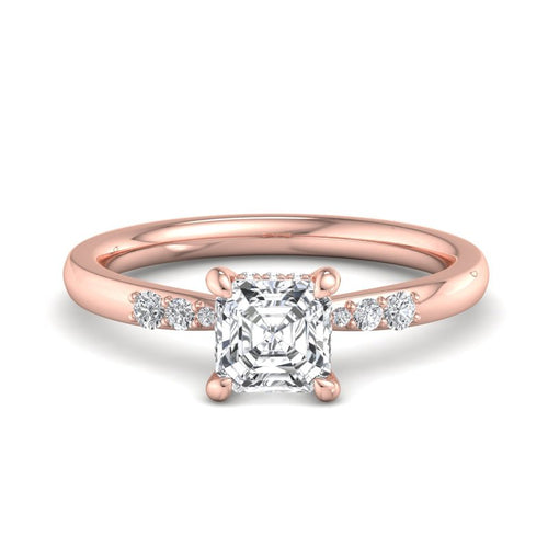 1 Carat Asscher Cut Lab Grown Diamond Engagement Ring in 14k Rose Gold