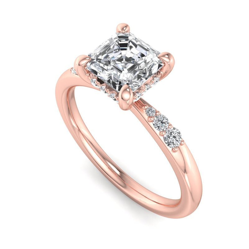 1 Carat Asscher Cut Lab Grown Diamond Engagement Ring in 14k Rose Gold