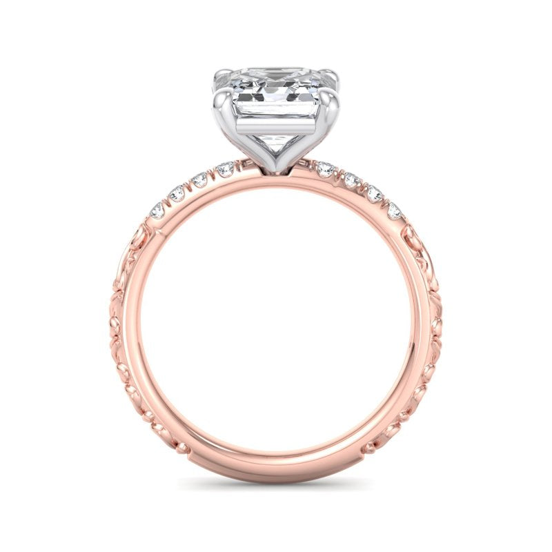 1 Carat Asscher Cut Lab Grown Diamond Engagement Ring in 14k Rose Gold with 1/8ctw Lace Accents
