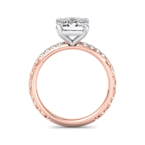 1 Carat Asscher Cut Lab Grown Diamond Engagement Ring in 14k Rose Gold with 1/8ctw Lace Accents