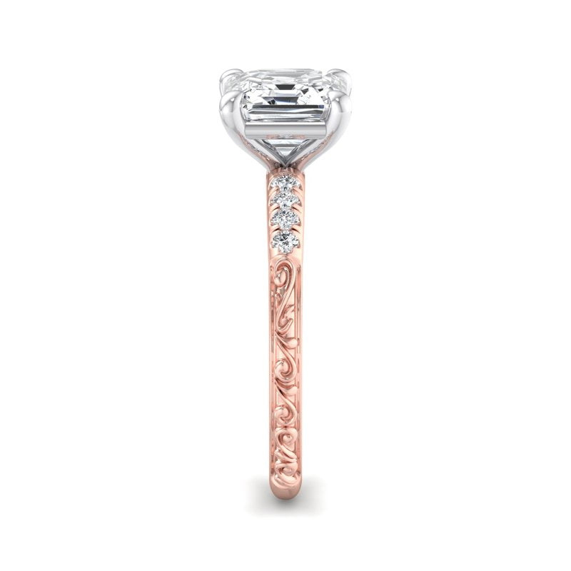 1 Carat Asscher Cut Lab Grown Diamond Engagement Ring in 14k Rose Gold with 1/8ctw Lace Accents