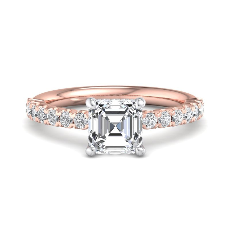 Petite Harper Rose Gold Engagement Ring with 1ct Asscher Cut Lab Grown Diamond