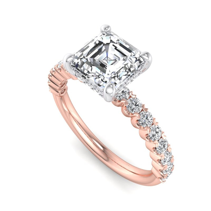 Petite Harper Rose Gold Engagement Ring with 1ct Asscher Cut Lab Grown Diamond