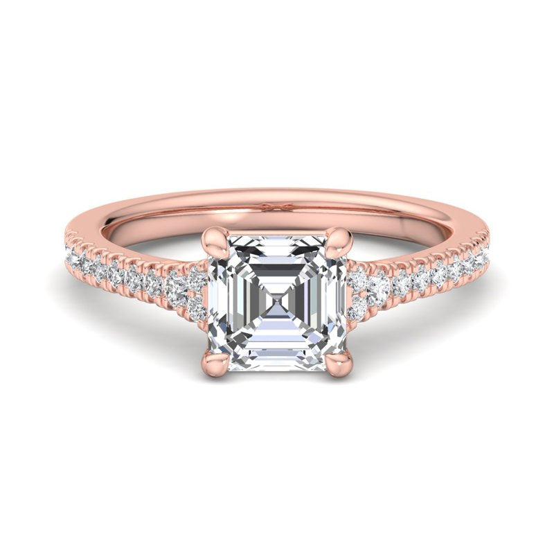 Elegant 1/5ctw Rose Gold Tiara Ring with 1ct Asscher-Cut Lab-Grown Diamond Center