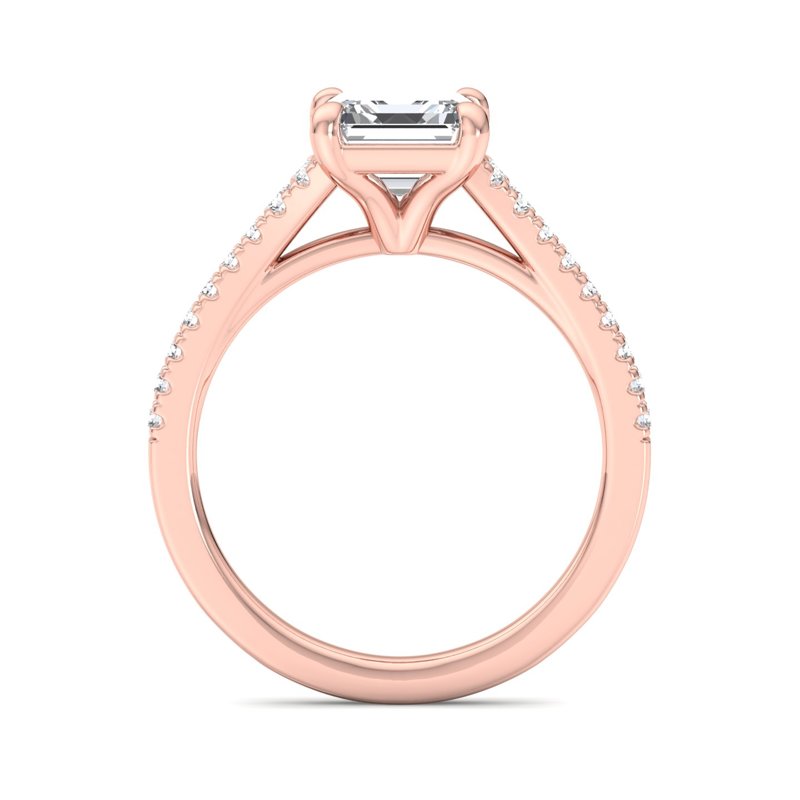 Elegant 1/5ctw Rose Gold Tiara Ring with 1ct Asscher-Cut Lab-Grown Diamond Center