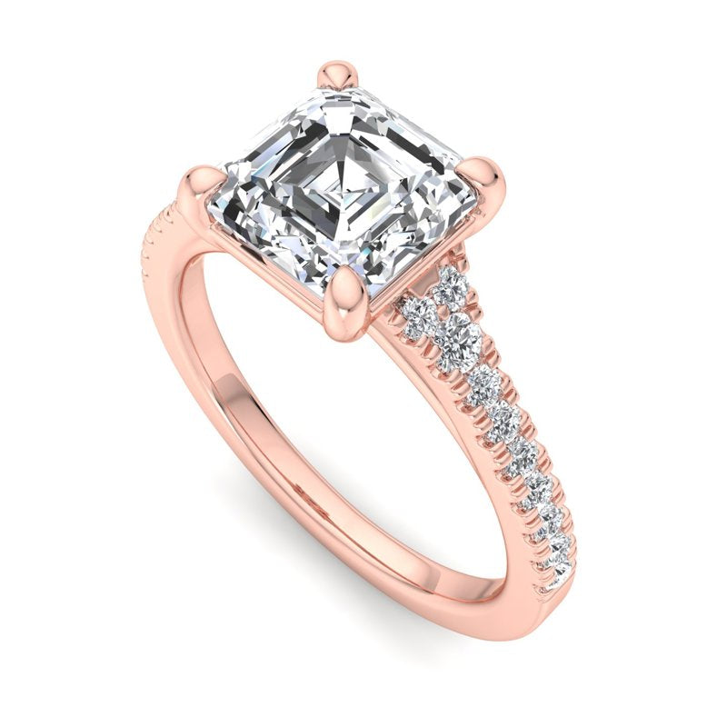 Elegant 1/5ctw Rose Gold Tiara Ring with 1ct Asscher-Cut Lab-Grown Diamond Center