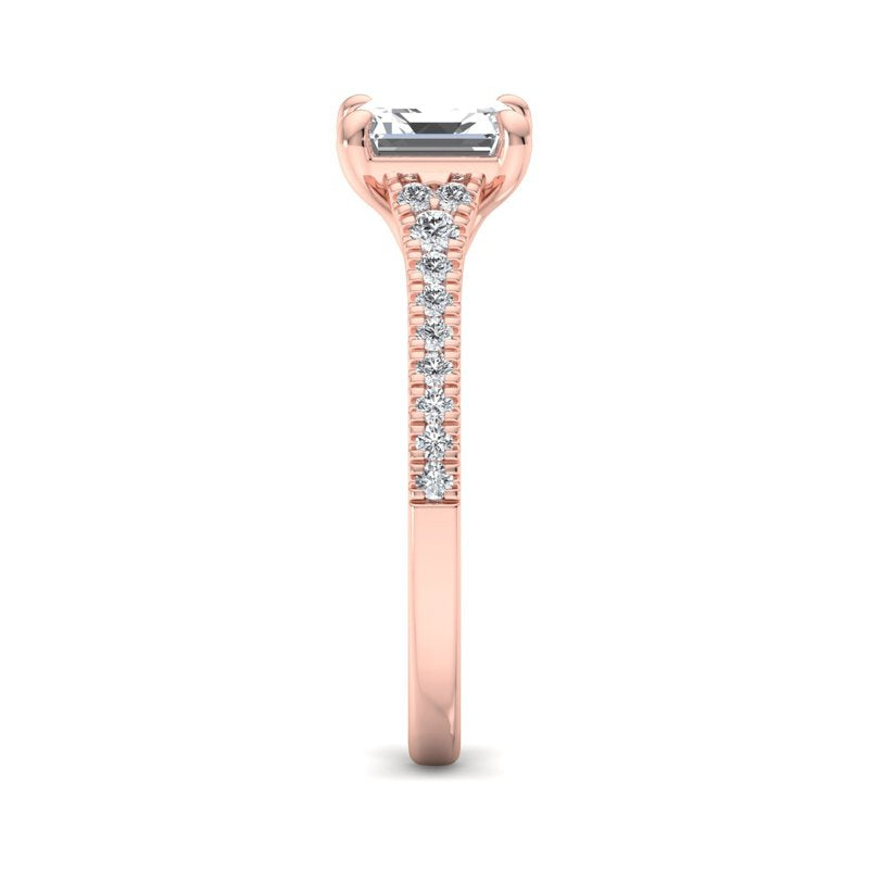 Elegant 1/5ctw Rose Gold Tiara Ring with 1ct Asscher-Cut Lab-Grown Diamond Center