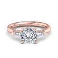 1 Carat Cushion Cut Lab Grown Diamond Three-Stone Ring with Baguette Accents in 14k Rose Gold