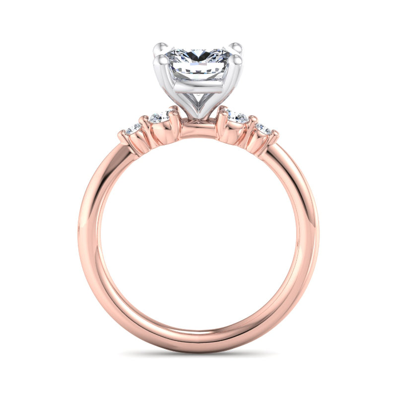 1 Carat Cushion Cut Lab Grown Diamond Engagement Ring with 1/6ctw Five Stone Accents in 14k Rose Gold