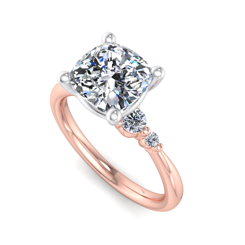 1 Carat Cushion Cut Lab Grown Diamond Engagement Ring with 1/6ctw Five Stone Accents in 14k Rose Gold