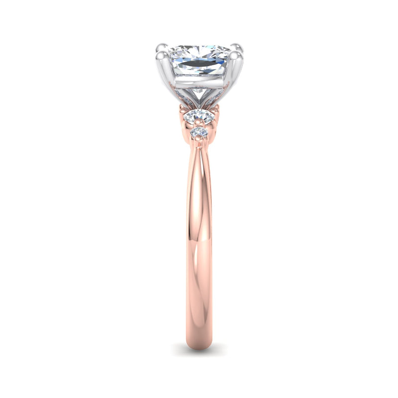 1 Carat Cushion Cut Lab Grown Diamond Engagement Ring with 1/6ctw Five Stone Accents in 14k Rose Gold