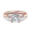 1 Carat Cushion Cut Lab Grown Diamond Three-Stone Ring with Marquise Accents in 14k Rose Gold