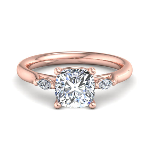 1 Carat Cushion Cut Lab Grown Diamond Three-Stone Ring with Marquise Accents in 14k Rose Gold