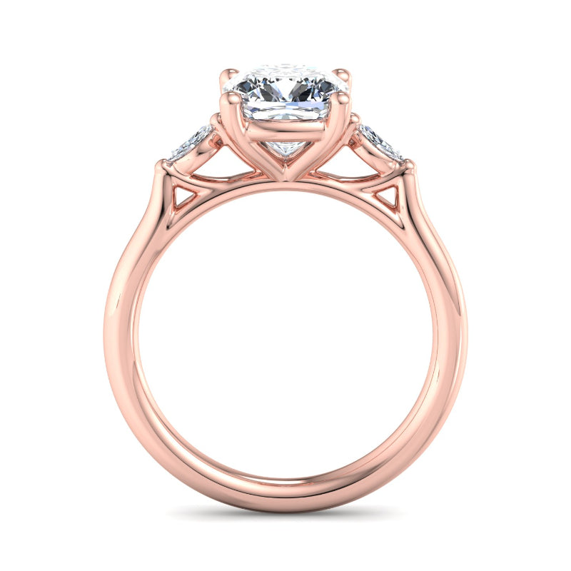1 Carat Cushion Cut Lab Grown Diamond Three-Stone Ring with Marquise Accents in 14k Rose Gold