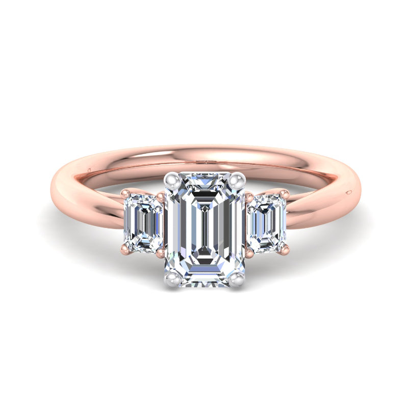 1ct Emerald Cut Lab Grown Diamond Three Stone Ring in 14k Rose Gold (1.375ctw)