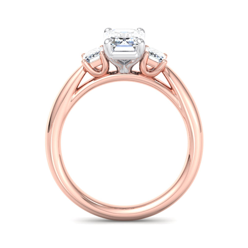 1ct Emerald Cut Lab Grown Diamond Three Stone Ring in 14k Rose Gold (1.375ctw)