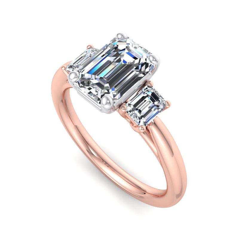 1ct Emerald Cut Lab Grown Diamond Three Stone Ring in 14k Rose Gold (1.375ctw)