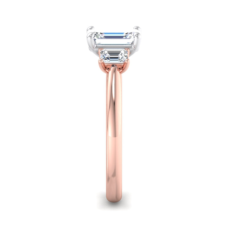 1ct Emerald Cut Lab Grown Diamond Three Stone Ring in 14k Rose Gold (1.375ctw)