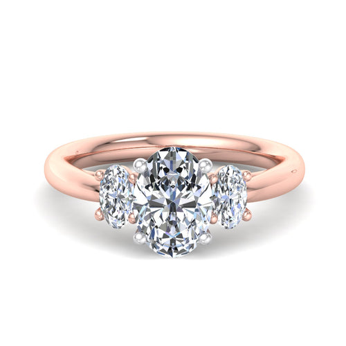 1 Carat Oval Lab-Grown Diamond Three-Stone Engagement Ring in 14k Rose Gold (3/8ctw Side Stones)