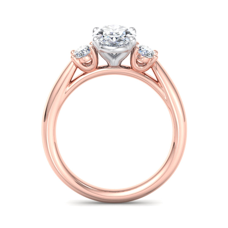 1 Carat Oval Lab-Grown Diamond Three-Stone Engagement Ring in 14k Rose Gold (3/8ctw Side Stones)