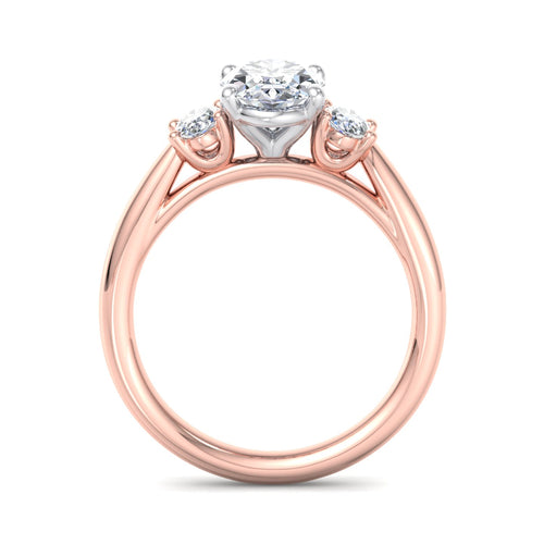 1 Carat Oval Lab-Grown Diamond Three-Stone Engagement Ring in 14k Rose Gold (3/8ctw Side Stones)