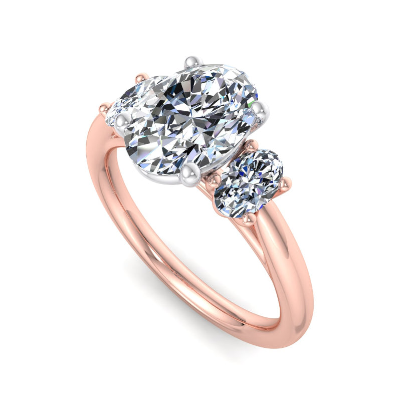 1 Carat Oval Lab-Grown Diamond Three-Stone Engagement Ring in 14k Rose Gold (3/8ctw Side Stones)
