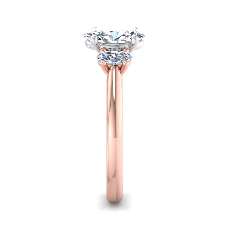 1 Carat Oval Lab-Grown Diamond Three-Stone Engagement Ring in 14k Rose Gold (3/8ctw Side Stones)