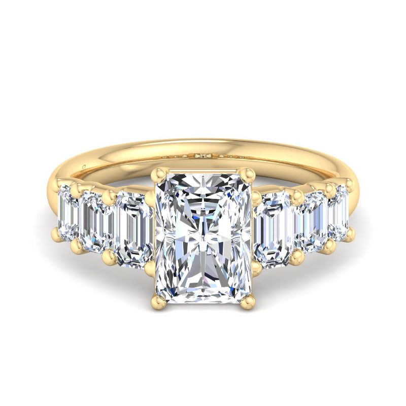 1-3/8ctw Emerald and 2ct Radiant Lab Grown Diamond Opera Ring in Yellow Gold