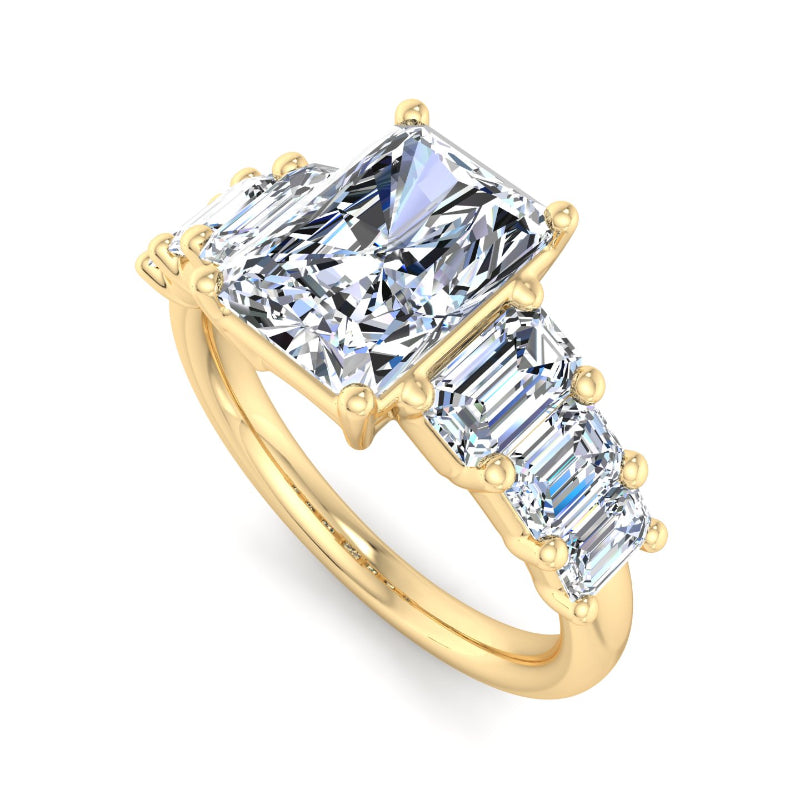 1-3/8ctw Emerald and 2ct Radiant Lab Grown Diamond Opera Ring in Yellow Gold