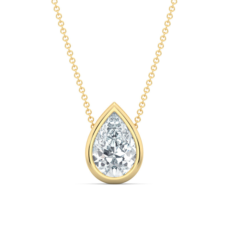 Yellow Gold Pear 2ct Lab Grown Diamond Bezel Set Solitaire Pendant