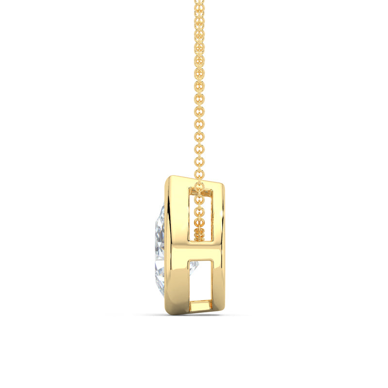 Yellow Gold Pear 2ct Lab Grown Diamond Bezel Set Solitaire Pendant