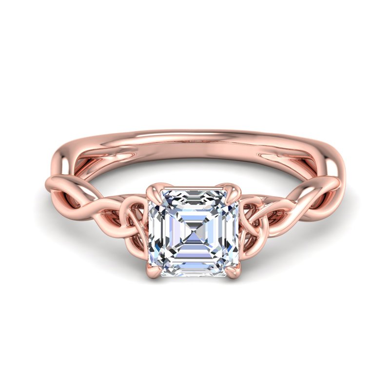 1 Carat Asscher Cut Lab Grown Diamond Solitaire Engagement Ring in 14k Rose Gold Celtic Setting