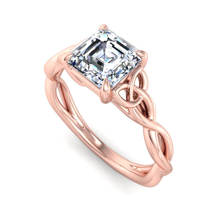 1 Carat Asscher Cut Lab Grown Diamond Solitaire Engagement Ring in 14k Rose Gold Celtic Setting