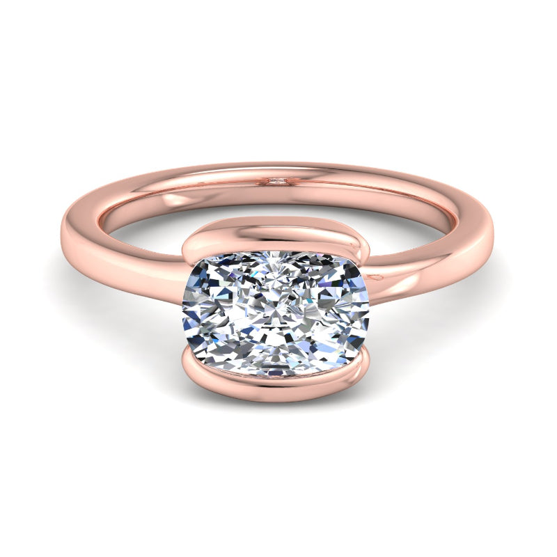 1 Carat Elongated Cushion Lab Grown Diamond Solitaire Ring in Rose Gold with East-West Bezel Setting