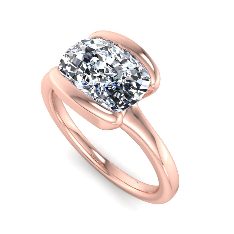 1 Carat Elongated Cushion Lab Grown Diamond Solitaire Ring in Rose Gold with East-West Bezel Setting