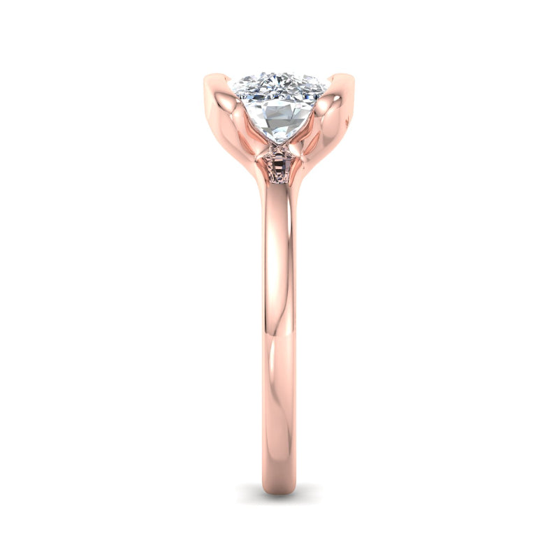 1 Carat Elongated Cushion Lab Grown Diamond Solitaire Ring in Rose Gold with East-West Bezel Setting