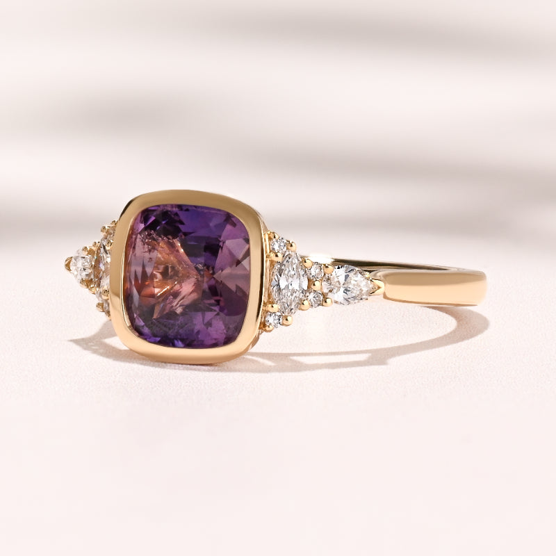 Savannah Bezel Ring I 2.17ct Purple Cushion Sapphire