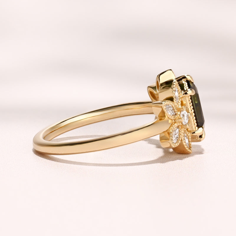 Deco Butterfly Ring I 1.51ct Hexagon Australian Teal Sapphire