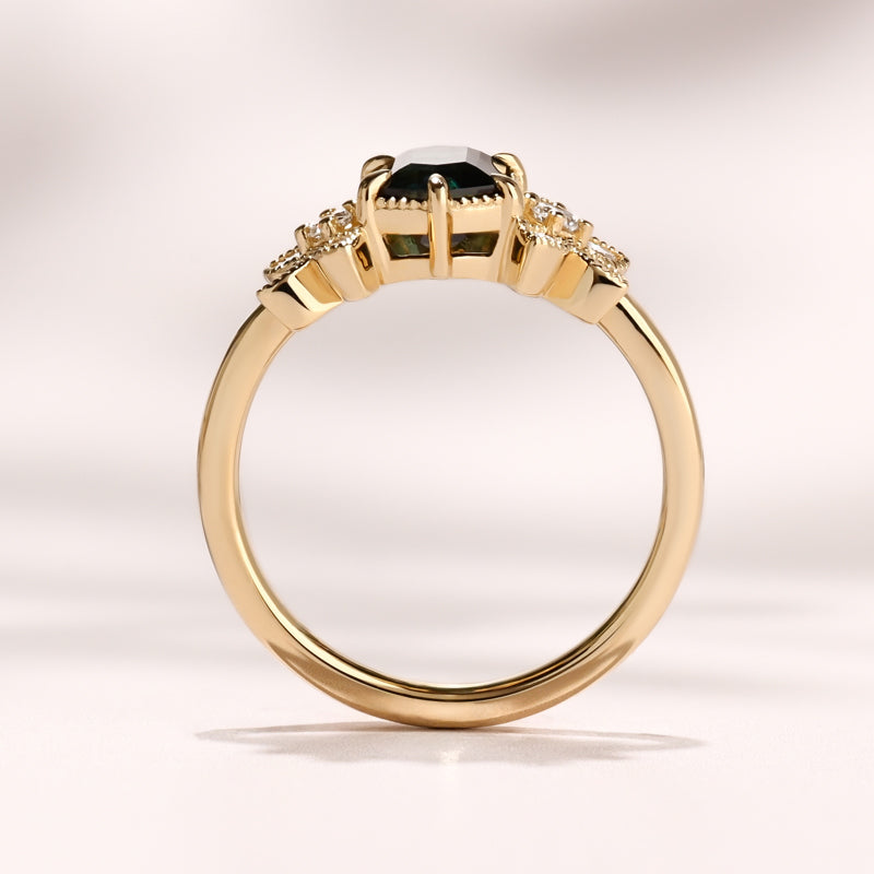 Deco Butterfly Ring I 1.51ct Hexagon Australian Teal Sapphire