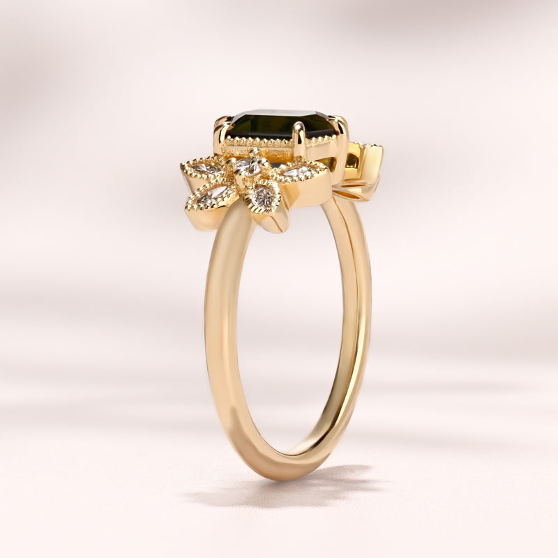 Deco Butterfly Ring I 1.51ct Hexagon Australian Teal Sapphire