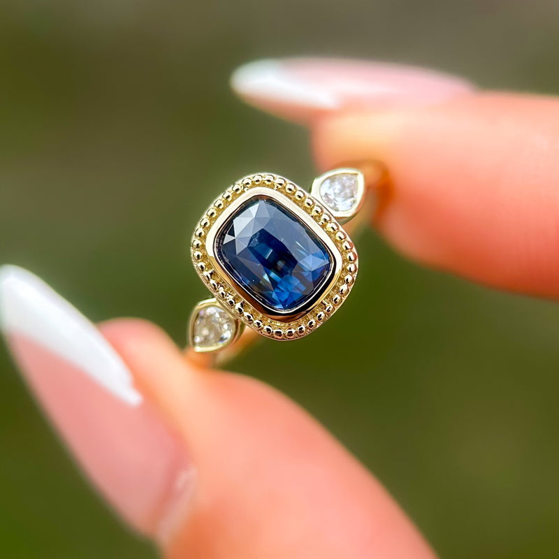 Linden Ring I 2.12ct Long Cushion Blue Sapphire