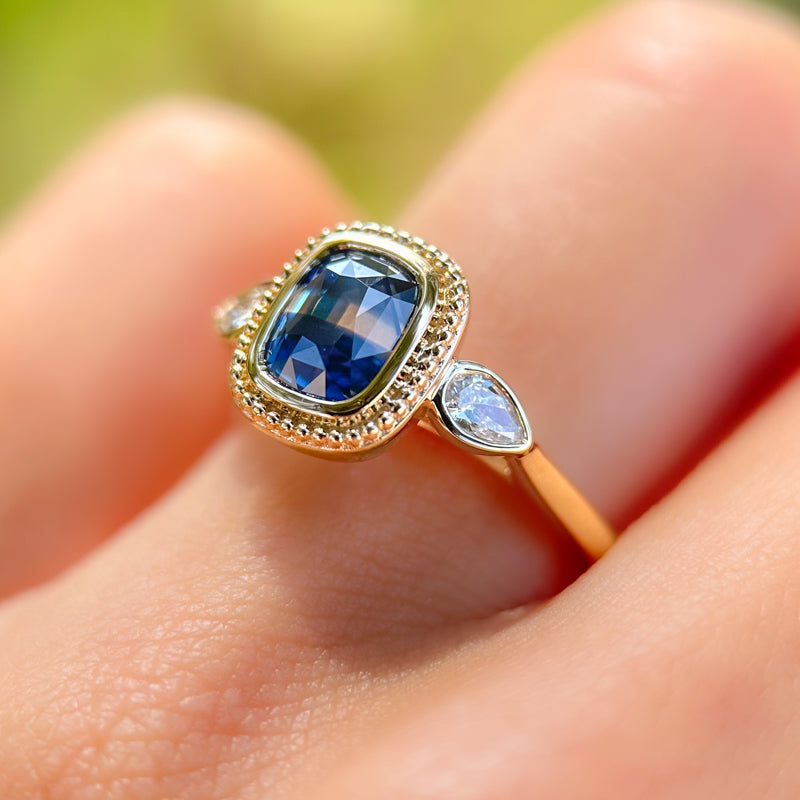 Linden Ring I 2.12ct Long Cushion Blue Sapphire
