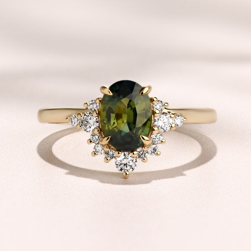 Splendor Ring I 1.55ct Oval Teal Sapphire