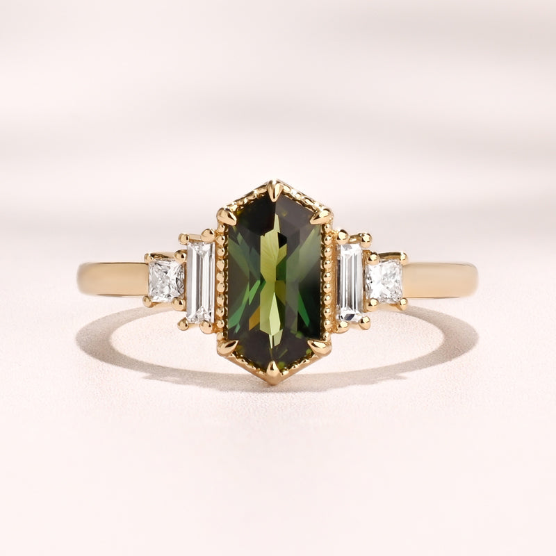 Deco Amelia Ring I 1.12ct Hexagon Green Sapphire