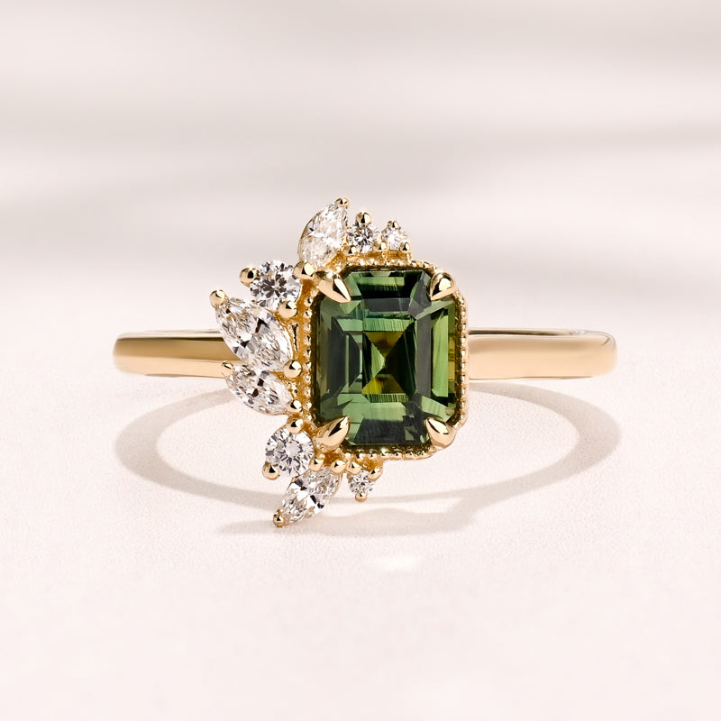 Peak Floret Ring I 1.55ct Rectangular Teal Sapphire