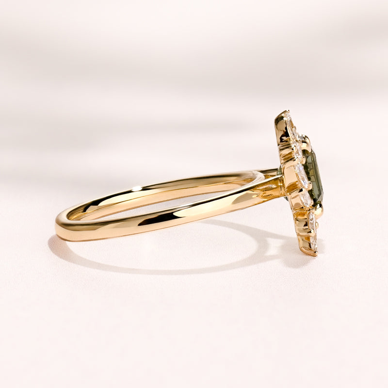 Peak Floret Ring I 1.55ct Rectangular Teal Sapphire